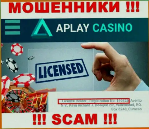Не имейте дело с компанией APlay Casino, зная их лицензию на осуществление деятельности, приведенную на web-ресурсе, Вы не убережете свои депозиты