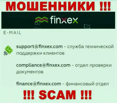 В разделе контактов internet мошенников Finxex Com, расположен вот этот e-mail для обратной связи с ними