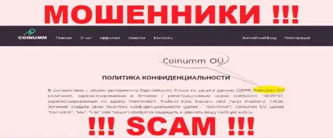 Юридическое лицо мошенников Coinumm Com - информация с официального web-сайта махинаторов