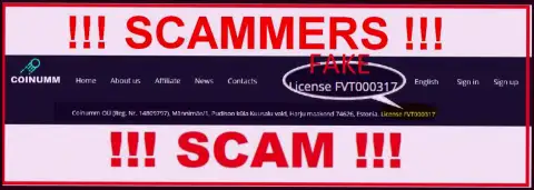 Coinumm scammers do not have a license - be careful
