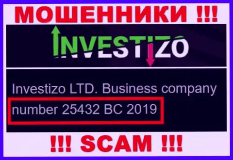 Инвестицо Лтд internet мошенников Investizo зарегистрировано под этим номером: 25432 BC 2019