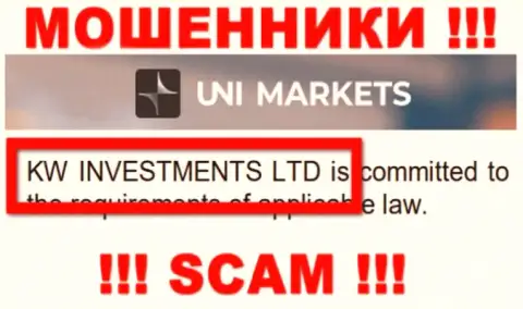 Руководством UNIMarkets является компания - KW Investments Ltd