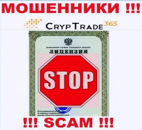 Работа CrypTrade365 Com нелегальна, потому что указанной компании не выдали лицензию