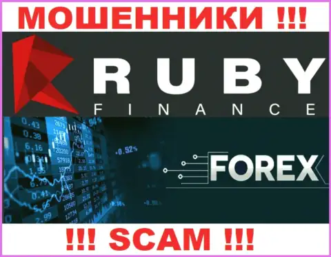 Область деятельности неправомерно действующей компании Ruby Finance - это Форекс