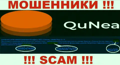 Мошенники QuNea не скрывают лицензию на осуществление деятельности, разместив ее на web-ресурсе, но будьте очень бдительны !!!