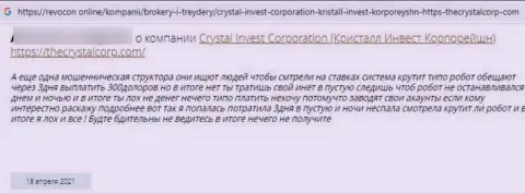 Отзыв наивного клиента, вложенные денежные средства которого застряли в кошельке аферистов Crystal Invest Corporation