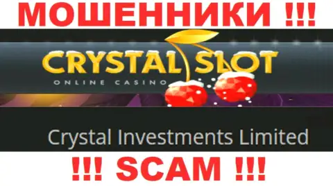 Компания, которая владеет ворами CrystalSlot - это Кристал Инвестментс Лимитед