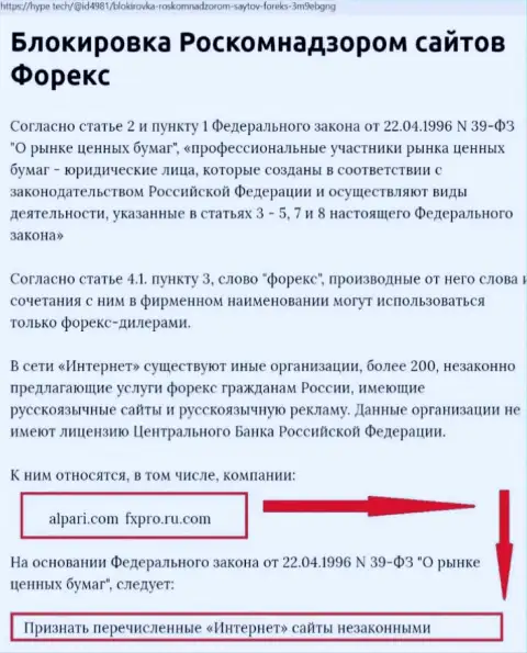Инфа о блокировании онлайн-сервиса ФОРЕКС-мошенников FxPro Com